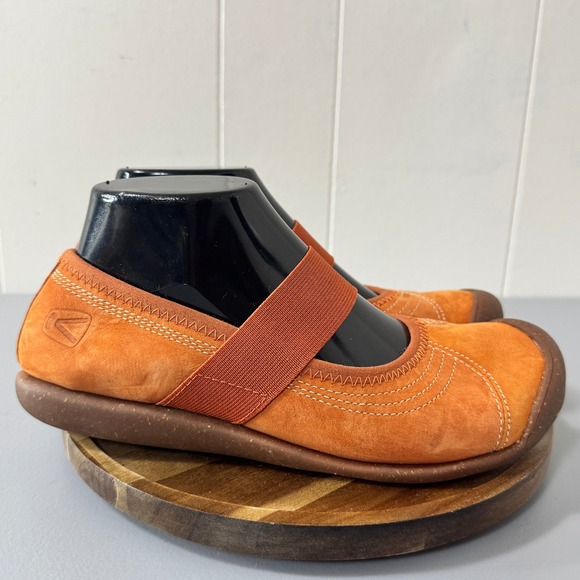 KEEN Womens Mary Jane Flats Orange Suede Leather Elastic Strap Comfort Size 7 - Picture 1 of 10
